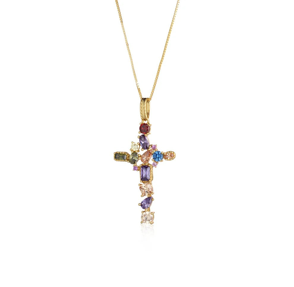 Multicolor cross necklace