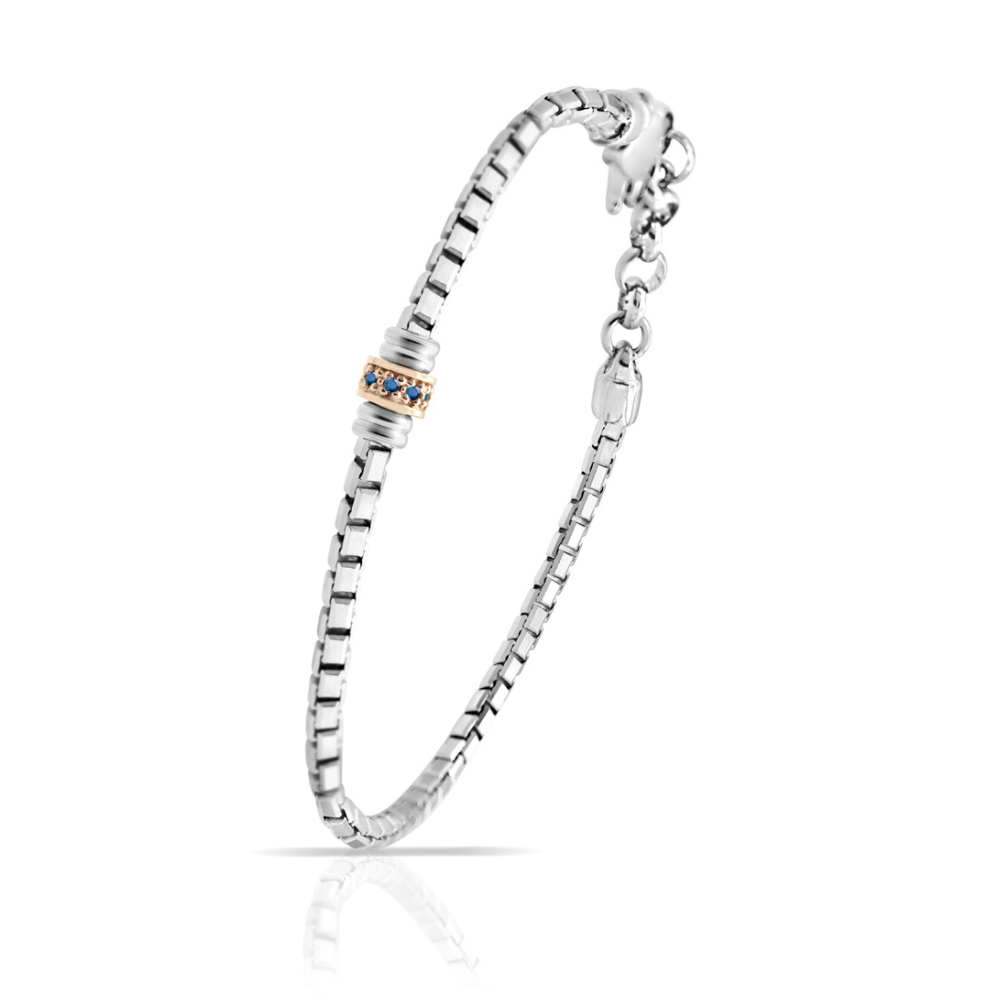 Bracciale Uomo Simpligold In Argento 925 Bicolore E Zirconi Blu